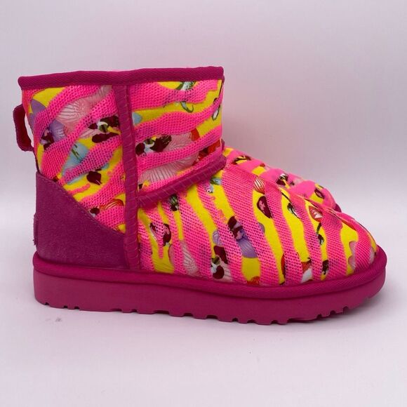Ugg Women’s Classic Mini Tiger Flower Boots Pink/Yellow  |  Size: 6 - Picture 2 of 14